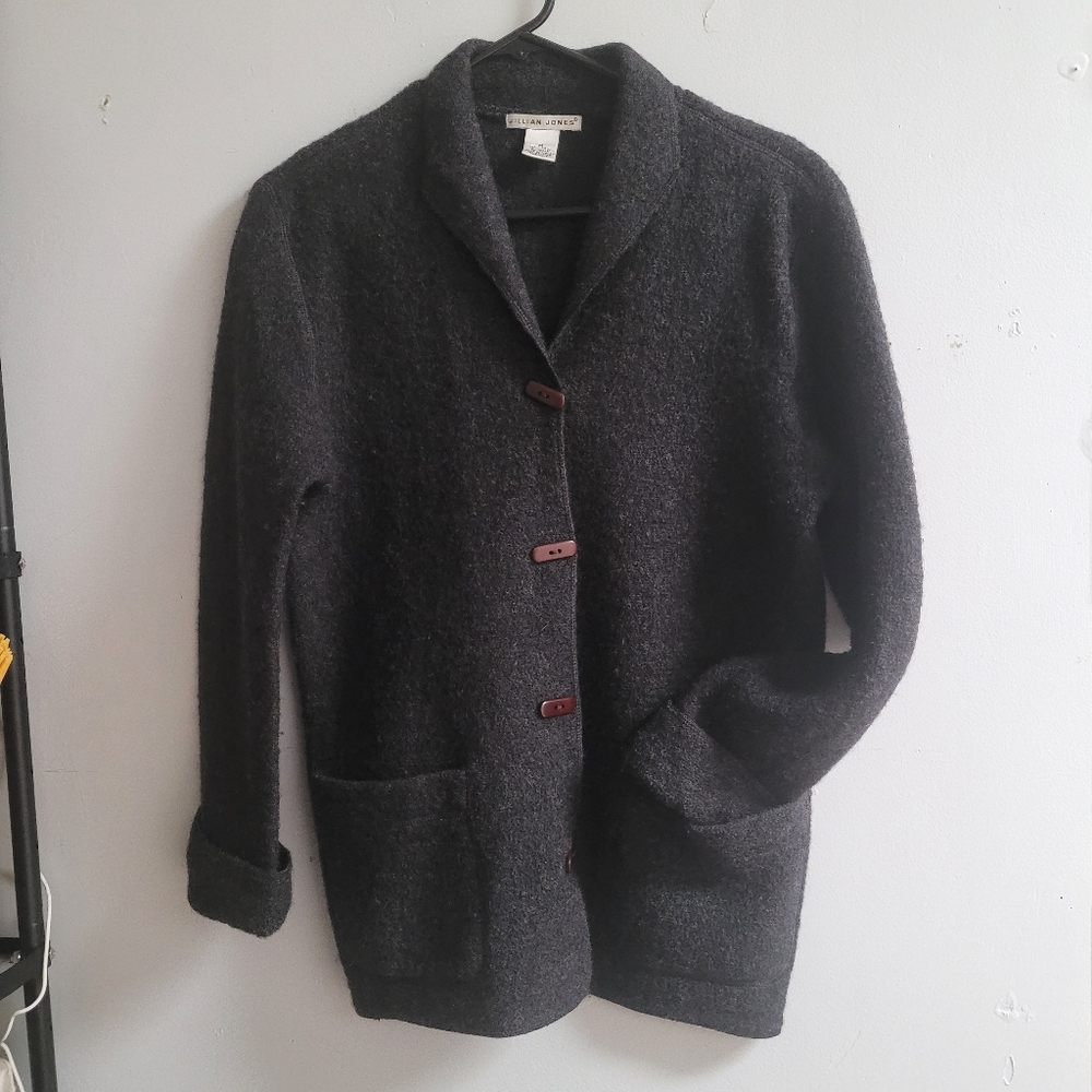 Jillian Jones 100% Wool Cardigan with Brown Buttons And Pockets